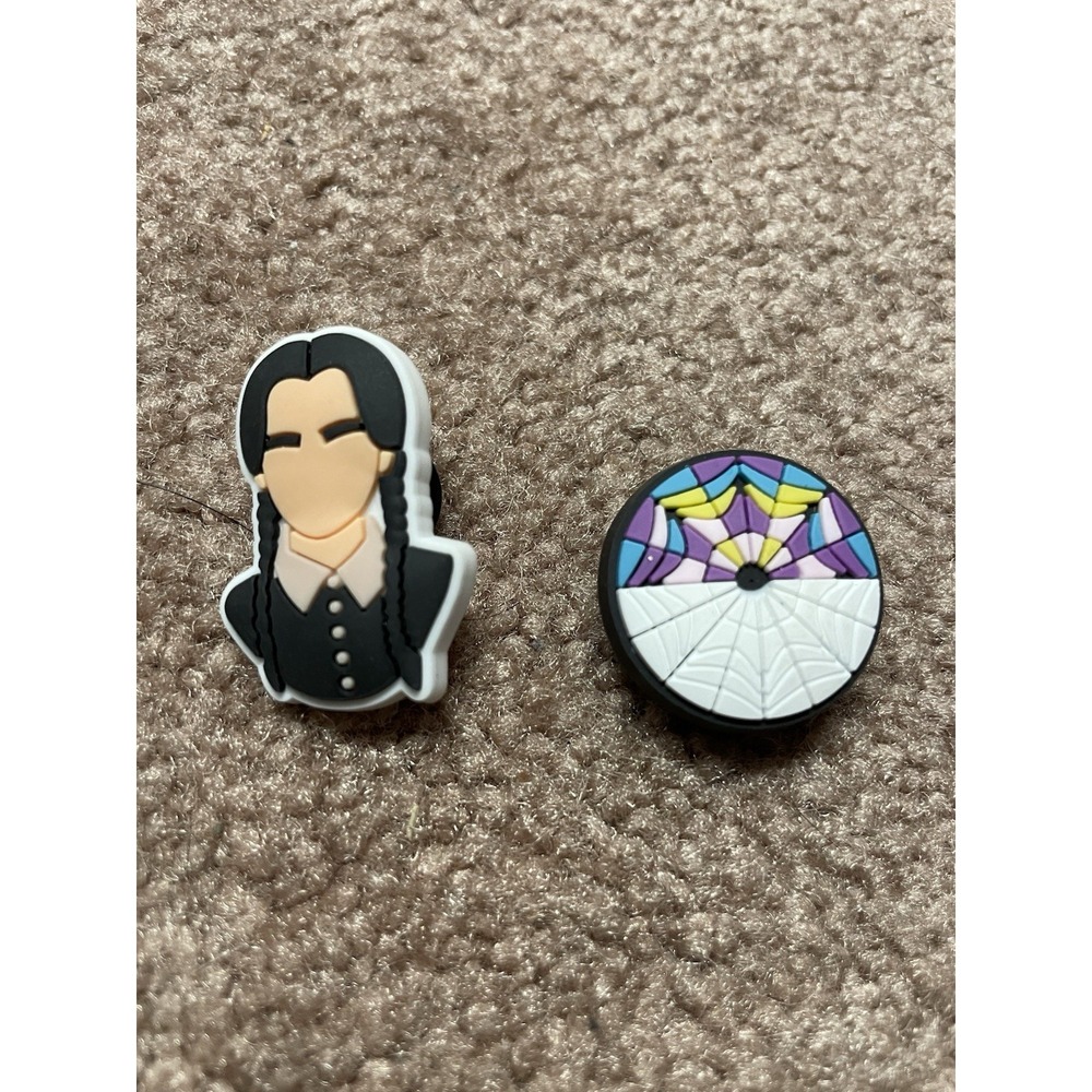 2 Croc Charm Wednesday Addams The Addams Family‎ Face & Spider Web Stain Glass